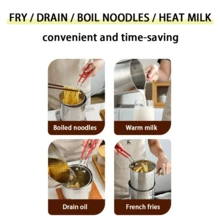 ABKOK 1pc Stainless Steel Multifunctional Frying Pan, Small Pot For Home Kitchen Restaurant, Oil-Saving Mini Fryer With Filter Net, Suitable For Frying Chicken, French Fries, Chicken Patty, Boiling Milk Soup, Universal Fryer