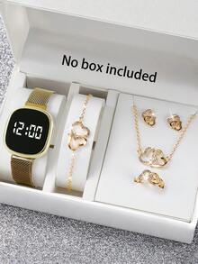 6件組：1件女士數位手錶與5件心形珠寶飾品，包含戒指、項鍊、手鍊與耳環，適合情人節禮物、聖誕禮物、畢業禮物或學校使用 - 彩色 - 查看 13