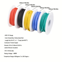 Juego de cables de cobre estañado de 18-26 AWG, bobina de cable trenzado, 5 colores (rojo, negro, amarillo, azul, verde), con aislamiento de silicona flexible, adecuado para DIY, automoción, hogar y cableado eléctrico - alta flexibilidad y durabilidad, cables electrónicos - Multicolor - Ver 6