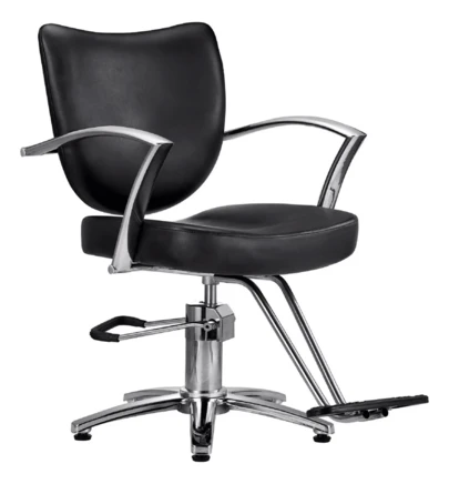 Sillón hidráulico negro de barbería silla profesional para salones de belleza y barberías, ajuste de altura mediante sistema hidráulico, tapizado resistente y fácil de limpiar, estructura estable, ideal para estilistas y barberos que buscan comodidad y funcionalidad durante el trabajo diario