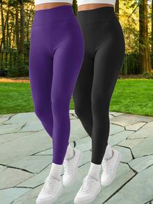 Set de 2 Leggings Térmico Stretch Suave y Cintura Alta - Morado Violeta - Ver 5