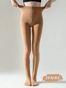 1双女士杏色抓绒连裤袜，弹力修身柔软抓绒踩脚连裤袜，适合春秋季穿着，舒适保暖 - 杏色 - 查看 9