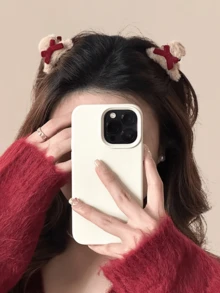 2pcs Red Bow Plush Grab Clip For Women's Autumn And Winter Small Size, Daily High-End Feeling, Cute Hair Clip, Side Notch Clip, New Hair Claw