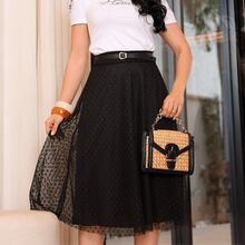 Midi Tulle Polka Dot Skirt With Evangelical Fashion Lining - Black - View 2
