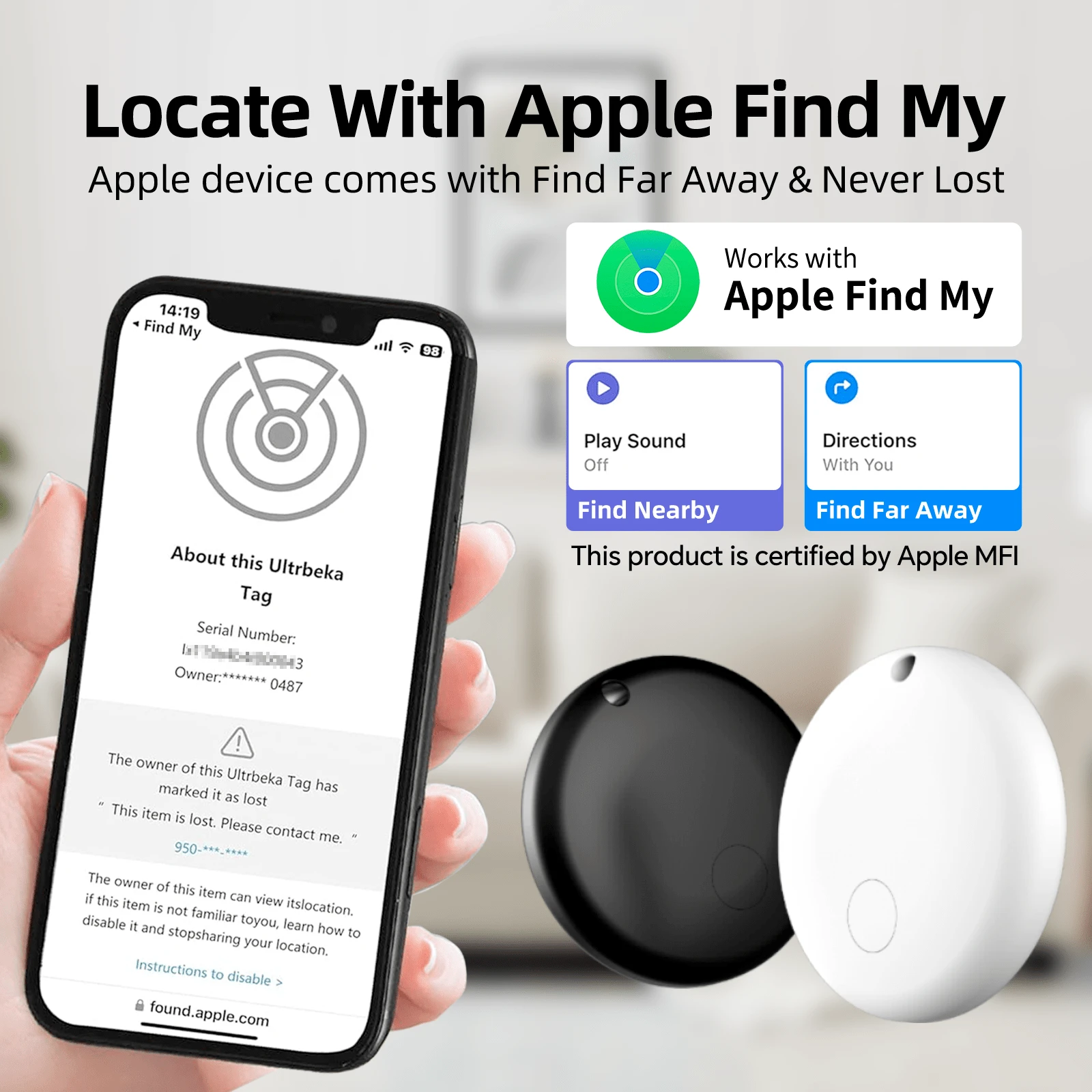1 قطعة/2 قطعة جهاز تتبع GPS، جهاز تتبع بلوتوث ذكي Apple Airtag، جهاز تتبع بلوتوث ذكي لنظام IOS، جهاز البحث عن العناصر المعتمد من Apple MFI، جهاز تتبع الأمتعة، جهاز تحديد موقع العناصر، جهاز تتبع ذكي متوافق مع تطبيق Apple Find My (نظام IOS فقط) (غير متوافق مع Android)، مناسب للمحفظة والأمتعة والسيارة والعناصر الثمينة والأشخاص المهمين وسيناريوهات تحديد المواقع الأخرى