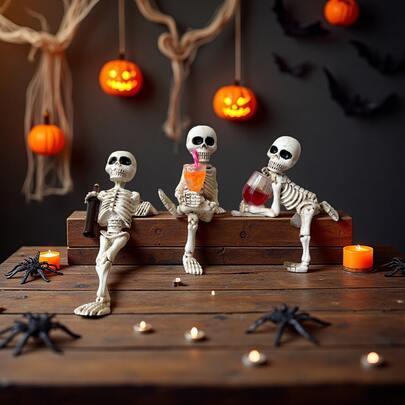 1 pezzo Decorazione creativa di Ognissanti, una varietà di scheletri seduti in tazza, adatta per decorazione domestica, ufficio, vacanze, decorazione da scrivania in resina
