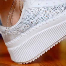 ARiderGirl Coachee RH Women's Lace Up Sports Shoes Rhinestone Platform Fashion Low Top Casual Walking Sneaker - 白色 - 查看 2