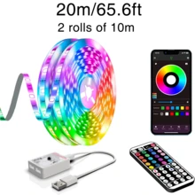 NBBUFF 3.28-100 英尺智能新奇 LED 灯，USB 供电 RGB 灯带，房间装饰照明，应用程序和遥控器，计时器，音乐同步，1600 万种颜色，100 多种场景，适用于卧室、电视、电脑背光、万圣节、圣诞节、派对、婚礼装饰 - TY-C Model - 查看 11
