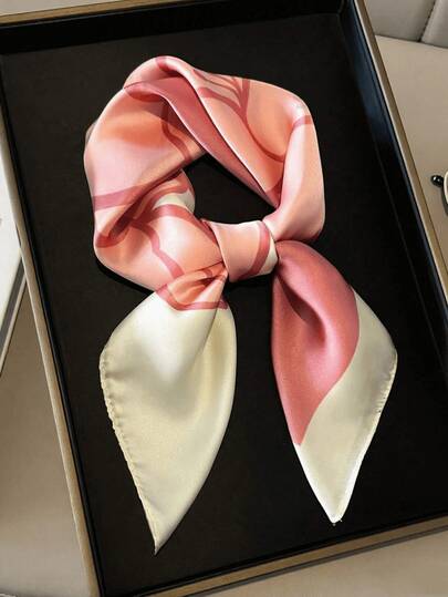 1pc 70cm X 70cm Fashionable Versatile Multifunctional Square Scarf, Elegant Large Lotus Flower Pattern, Suitable As Shirt Accessory, Neck Wrap, Head Wrap, Pink