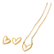 Set Collar Y Aretes Corazon Acero Inoxidable Chapado Oro 18k Conjunto De Pendientes Y Collar - Dorado - Ver 6
