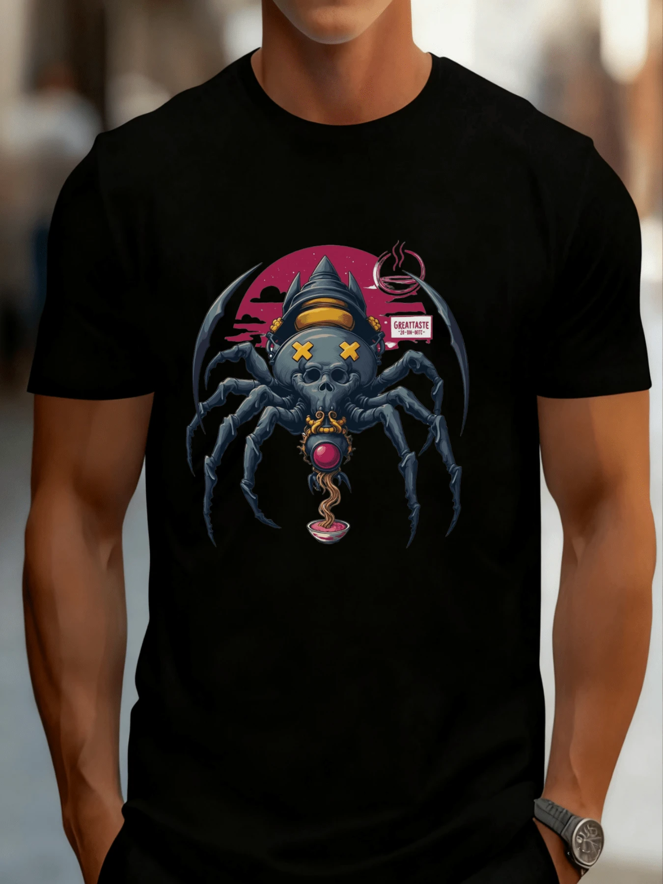 Camiseta de Hombre de Algodón de Manga Corta Estilo Impreso Transpirable Amigable con la Piel Estilo Casual de Verano Lavable y Resistente a la Deformación - Negro - Ver 1