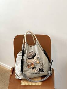 New Women's Tote Bag With Embroidered Fashion Pattern, Large Capacity Shoulder Bag With Adjustable Strap, Lightweight And Foldable Shopping Bag Suitable For Office, Commuting, Outdoor, Sports, Party, Surprise Gift, Big Capacity Handbag, Commuter Bag, Ladies Purse