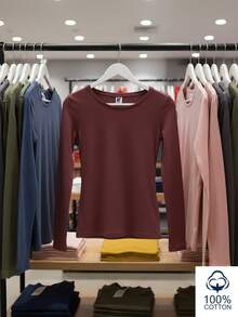 Roly 1 件女式長袖 T 卹（48 小時內發貨）- 各種尺寸 - 漿果紅 - 無側縫的管狀面料，半貼身，4 層圓領，頸部和肩部加固包縫，無袖口，適合日常使用，基本款 T 卹，耐用款 T 卹，舒適款 T 卹，長袖 T 卹 - 莓果紅 - 查看 2