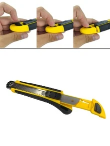 Cutter de 6 pulgadas con grip, navaja de acero y repuesto, herramienta de corte profesional, uso para manualidades, industria y hogar, diseño ergonómico y resistente - Amarillo - Ver 5