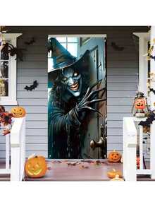1 pièce Bannière de porte de sorcière d'Halloween HEGO - Décoration suspendue polyvalente en polyester, design de sorcière pointant, toile de fond pour porche et entrée, décoration festive d'extérieur pour l'automne, l'hiver, Noël, Nouvel An 90 x 180 cm