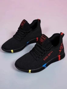 Calzado De Caminata Para Muje,Un Par De Zapatos Deportivos Transpirables De Malla Con Suela De Ligera Para Actividades Al Aire Libre,Nuevas zapatillas deportivas para mujer.Zapatillas deportivas minimalistas con cordones para mujer.Zapatillas De Tenis Para Mujer, Zapatos Comodos Mujer, zapatos deportivos de mujer transpirables con cordones - Negro y rojo - Ver 3