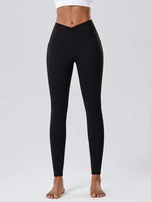 3pcs Women's High Waist Lifting Tight Leggings, Sports Pants, Jogging Pants, Cycling Pants, Fitness Wear, With Criss-Cross Waist And Pockets, Stretchy, Soft, Breathable, Moisture-Wicking, Suitable For Gym, Yoga, Pilates, Outdoor, Casual, Sports, Running, Cycling, Tennis, Badminton, Soccer, Golf