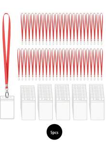 1/5/10/20pcs Vertical ID Card Badge Holder With Lanyard, Waterproof Thick Transparent Plastic Badge Sleeve, Zipper Seal Card, School Supplies, Back To School Season - Multicolor - View 6