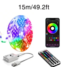 NBBUFF 3.28-100 英尺智能新奇 LED 灯，USB 供电 RGB 灯带，房间装饰照明，应用程序和遥控器，计时器，音乐同步，1600 万种颜色，100 多种场景，适用于卧室、电视、电脑背光、万圣节、圣诞节、派对、婚礼装饰 - TY-C Model - 查看 15