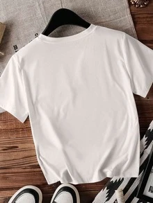 Una camiseta de mujer de estilo casual, de corte holgado, con cuello redondo y estampado floral de manga corta - Blanco 1 - Ver 2