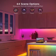 NBBUFF 3.28-100 英尺智能新奇 LED 灯，USB 供电 RGB 灯带，房间装饰照明，应用程序和遥控器，计时器，音乐同步，1600 万种颜色，100 多种场景，适用于卧室、电视、电脑背光、万圣节、圣诞节、派对、婚礼装饰 - TY-C Model - 查看 3