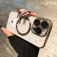 Teléfono con lente integral magnética y baño de oro rosa con lunares en forma de corazón. Compatible con carga inalámbrica magnética y compatible con phone 16 Pro Max, 16, 15 Pro, 14, 14 Plus/14 Pro Max, 13, 13 Pro, 12 Pro, 11/11 Pro y la serie Pro. Es un teléfono ideal para regalar a amigos, en cumpleaños y en fiestas. - Negro - Ver 7