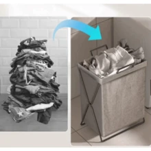 Large Foldable Clothes Organizer Basket 35x55 With Stand - Màu be - Xem 7