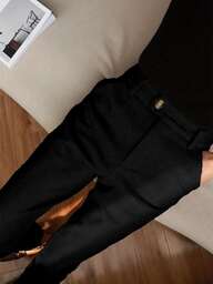 Pantaloni da tailleur in misto lana, design francese di nicchia, a gamba dritta, vita alta, eleganti, adatti per l'autunno/inverno