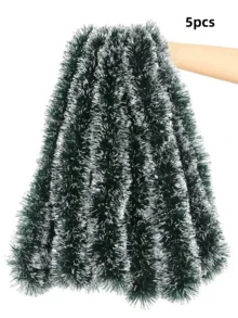 10PCS 9 Cm 2-Meter Encrypted Christmas Decorative Strips, Woolen Strips, Floral Ribbons, Dark Green, White Edge, Green Edge, Festive Atmosphere Decoration Supplies - Multicolor - View 14