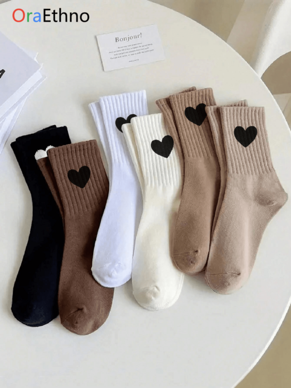 1/5 Pairs Women's Random Color Crew Socks, Comfortable Moisture-Wicking Thick Socks, Fun, Unique, Personalized Gifts For Valentine's Day, Autumn/Winter