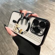 Teléfono con lente magnética y acabado electrochapado, diseño "Tiara rugosa". Compatible con carga inalámbrica magnética y compatible con phone 16 Pro Max, 16, 15 Pro, 14, 14 Plus/14 Pro Max, 13, 13 Pro, 12 Pro, 11/11 Pro y la serie Pro. Es un excelente teléfono para amigos, cumpleaños y festividades. - Negro - Ver 10