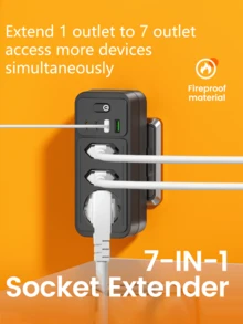 1 Pack 7-In-1 Multifunctional Wall Plug, 2 USB-A And 2 USB-C Ports, With Surge Protector, Multipurpose Home Office And Workspace Power Organizer, Outlet Extender, Wall Adapter With Overload Protection, Suitable For Home, Office, Travel, Bedroom, Gaming Room And More