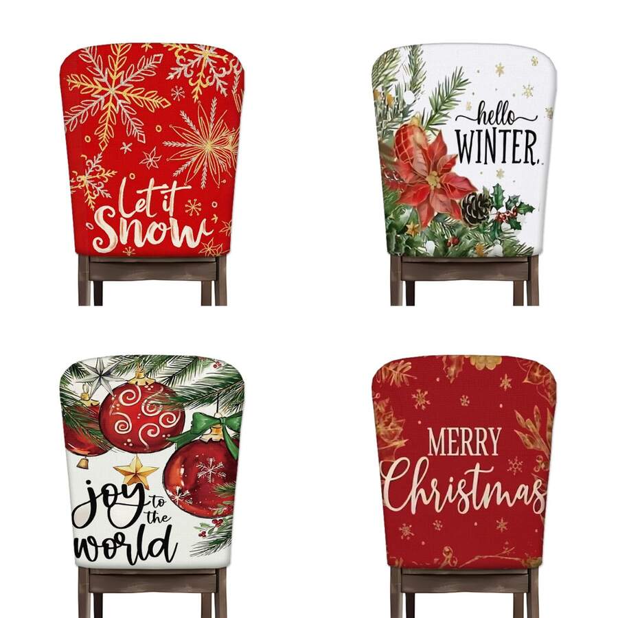 2/4/6pcs Set, Home Decor, Luxury Christmas Pattern Linen Chair Covers, Suitable As Christmas Gift, Christmas Decoration, For Daily Home Decor, Living Room, Dining Room, Garden, Hotel Restaurant Holiday Parties, Washable Polyester Material, Chair Seat Cushion Covers