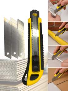 Cutter de 6 pulgadas con grip, navaja de acero y repuesto, herramienta de corte profesional, uso para manualidades, industria y hogar, diseño ergonómico y resistente - Amarillo - Ver 9