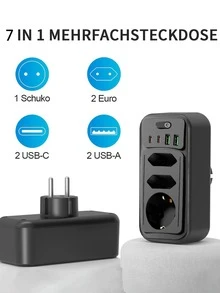 1 Pack 7-In-1 Multifunctional Wall Plug, 2 USB-A And 2 USB-C Ports, With Surge Protector, Multipurpose Home Office And Workspace Power Organizer, Outlet Extender, Wall Adapter With Overload Protection, Suitable For Home, Office, Travel, Bedroom, Gaming Room And More