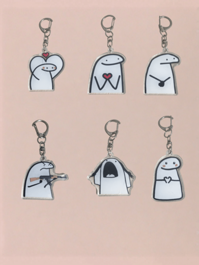 1 pieza Set de llavero acrílico con expresión de corazón divertida tipo meme, llavero transparente blanco con gráfico de personaje de dibujos animados de moda, colgante para mochila, llavero de teléfono