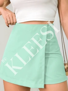 Short Saia Alfaiataria Basica com zíper invisível lateral inspirado em marca Zr moda blogueira - Verde água - Visão 1