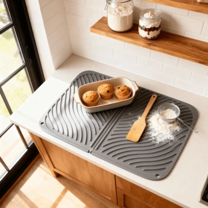 1 cái (43.5*32cm/17"*12.5") Đế lót ly vuông bằng silicon chống thấm nước, thảm phơi bát đĩa lớn hơn, thảm thoát nước bảo vệ, chịu nhiệt, thảm lót mặt bàn, thảm chống trượt cho bồn rửa, thảm thoát nước cho máy rửa bát.