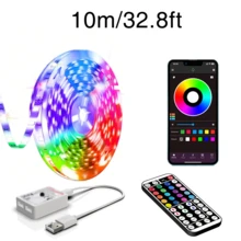 NBBUFF 3.28-100 英尺智能新奇 LED 灯，USB 供电 RGB 灯带，房间装饰照明，应用程序和遥控器，计时器，音乐同步，1600 万种颜色，100 多种场景，适用于卧室、电视、电脑背光、万圣节、圣诞节、派对、婚礼装饰 - TY-C Model - 查看 10