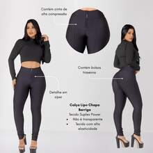 CALÇA LEGGING LIPO MODELADORA SUPLEX SUPER POWER COM BOLSOS - Preto - Visão 3