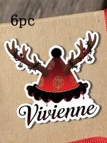 6/12/24pcs Customized 2025 Christmas Antler Style White Background Stickers, With Text Name Customization Available. Christmas Gift Stickers, Christmas Gift Stickers For Couples, Family Members And Friends, Christmas Gift, Personalized Gifts - Multicolor - View 10