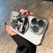 Teléfono con lente integral, diseño esqueleto de hombre y gatito, acabado magnético electrochapado. Compatible con carga inalámbrica magnética y compatible con phone 16 Pro Max, 16, 15 Pro, 14, 14 Plus/14 Pro Max, 13, 13 Pro, 12 Pro, 11/11 Pro y la serie Pro. Es un excelente teléfono para amigos, cumpleaños y fiestas. - Negro - Ver 8