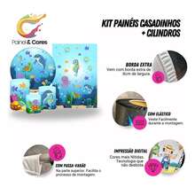 Kit Capa Painel de Festa Redondo + Trio Capas de Cilindro Sublimado Tecido Premium Tema Noivado Casal Decoração