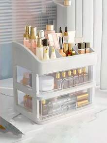 3/2/1层化妆收纳盒，多功能透明抽屉式收纳盒，大容量化妆品展示柜，适用于化妆品，浴室洗漱用品，办公用品收纳，浴室梳妆台，节日礼物，秋冬必备，适合老师，朋友，同学 - 白色 - 查看 7
