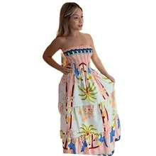 July Tropical Strapless Dress In Various Prints, 2025 Collection - Guava - View 5