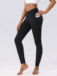 3pcs Women's High Waist Lifting Tight Leggings, Sports Pants, Jogging Pants, Cycling Pants, Fitness Wear, With Criss-Cross Waist And Pockets, Stretchy, Soft, Breathable, Moisture-Wicking, Suitable For Gym, Yoga, Pilates, Outdoor, Casual, Sports, Running, Cycling, Tennis, Badminton, Soccer, Golf