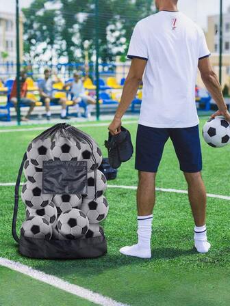 1PC Large Capacity Ball Net Bag, Storage Bag, Basketball Net Bag, Ball Bag, Large Football Ball Bag, Home Clothing Storage Bag Portable Sports Ball Storage Bag] Sports Ball Storage Bag With Pocket, Durable Polyester Mesh Drawstring Backpack For Football, Basketball, Soccer, Volleyball - Portable Gear Organizer For Athletes And Teams