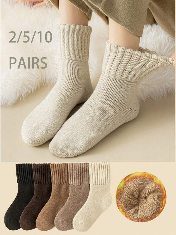 2/5/10 pares de calcetines gruesos hasta el tobillo unisex, calcetines para interiores/hogar, otoño/invierno