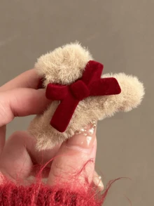 2pcs Red Bow Plush Grab Clip For Women's Autumn And Winter Small Size, Daily High-End Feeling, Cute Hair Clip, Side Notch Clip, New Hair Claw