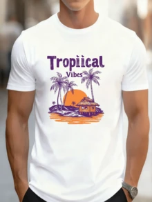 Camiseta de Hombre de Algodón Impresa de Manga Corta Transpirable Suave Adecuada para el Trabajo y Uso Casual Ajuste Cómodo para Todos los Tipos de Cuerpo - Blanco - Ver 1
